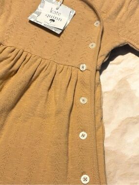 Kate Quinn-Neutral solid-Pointelle/eyelet organic cotton l/s button dress 18-24m